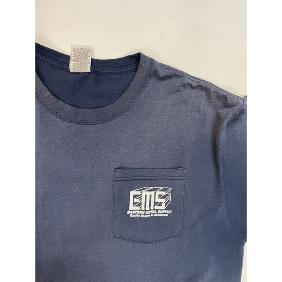 VINTAGE EMS Eastern Metal Supply Graphic Pocket T-shirt Men XL Blue Faded - Picture 5 of 7
